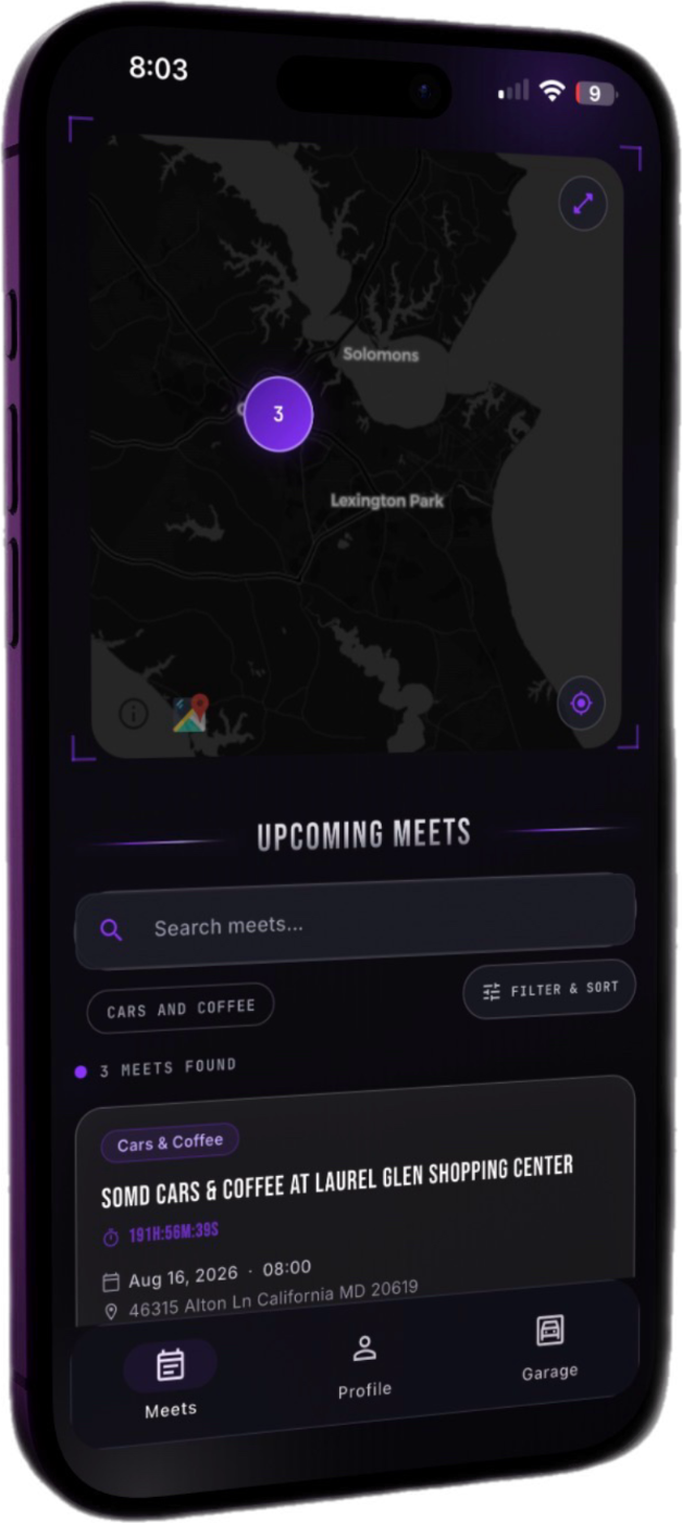 CarMeetFinder running on an iPhone