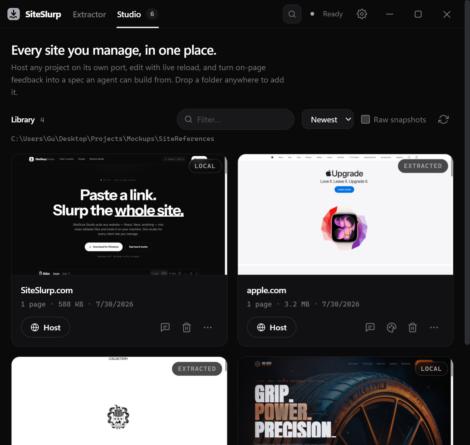 The SiteSlurp Studio desktop app